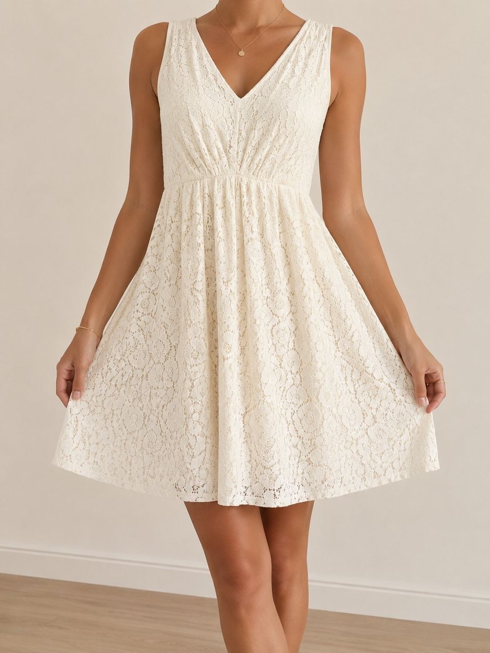 Rachael & Chloe Ivory Lace Sleeveless Fit & Flare Dress Women's Medium Boho Cott